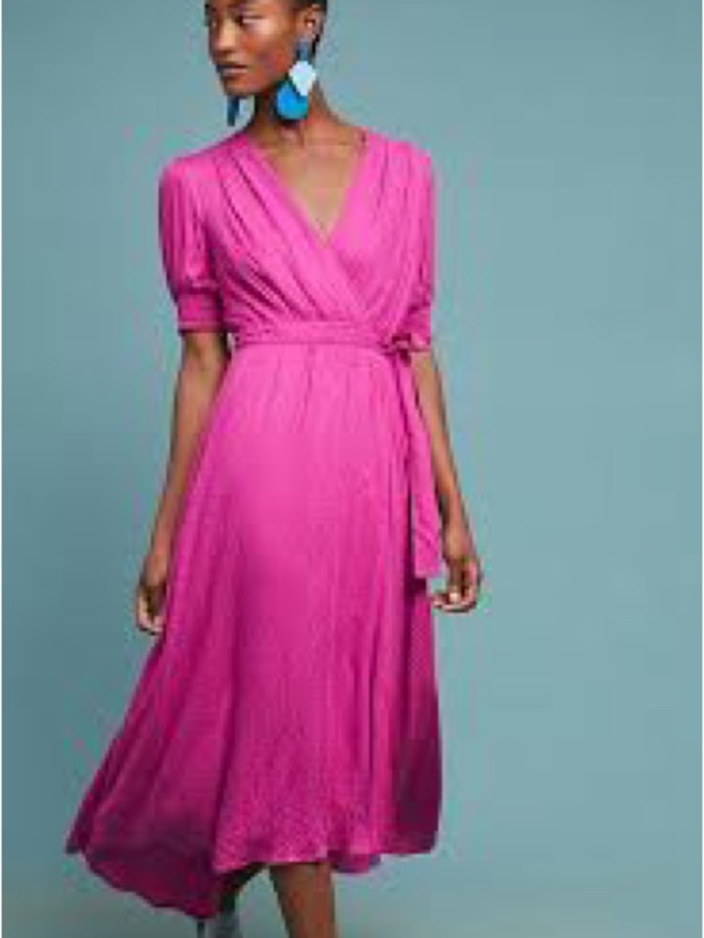 Maeve Fuchsia Wrap Midi Dress